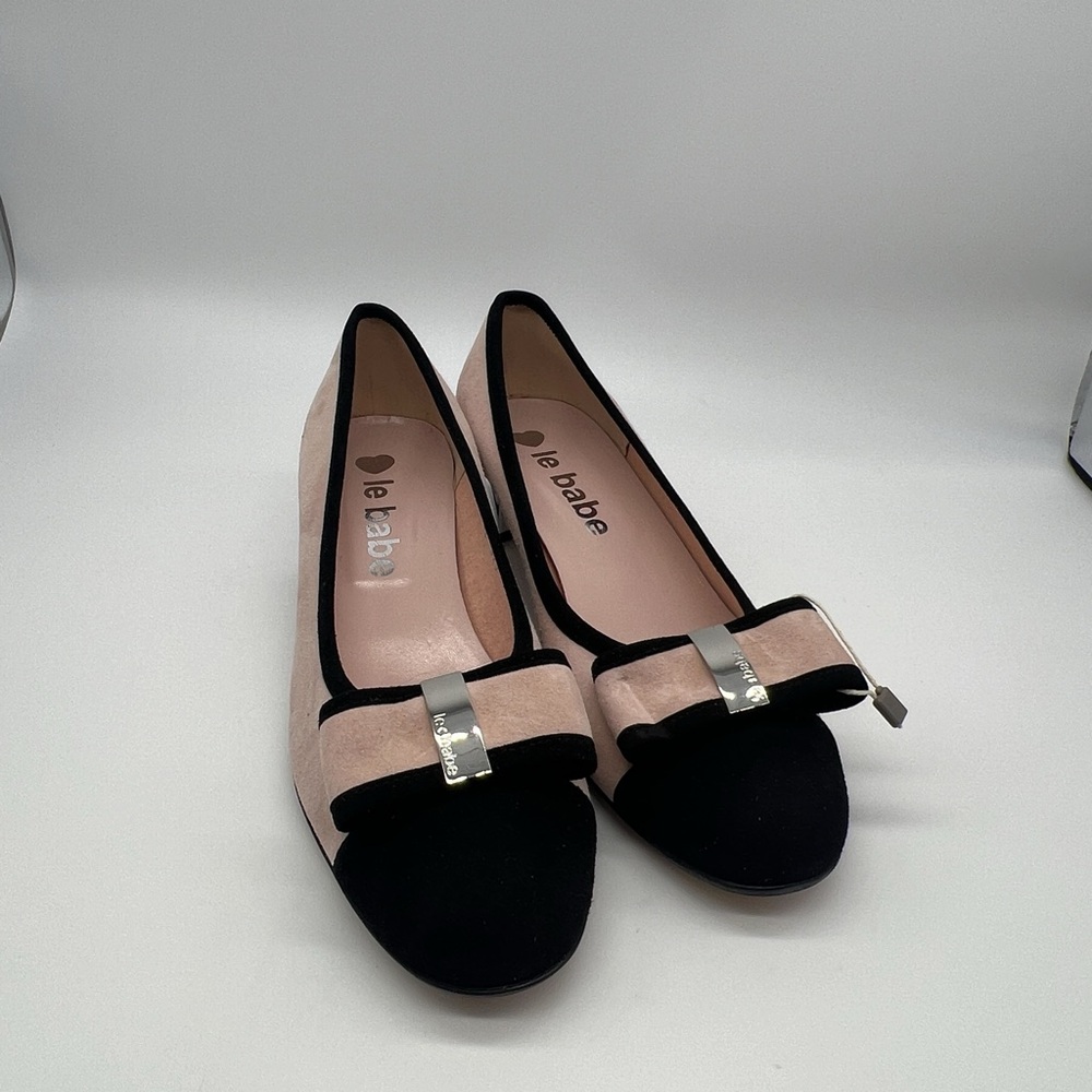 Le Babe Velour Suede Pumps With Bow Accent